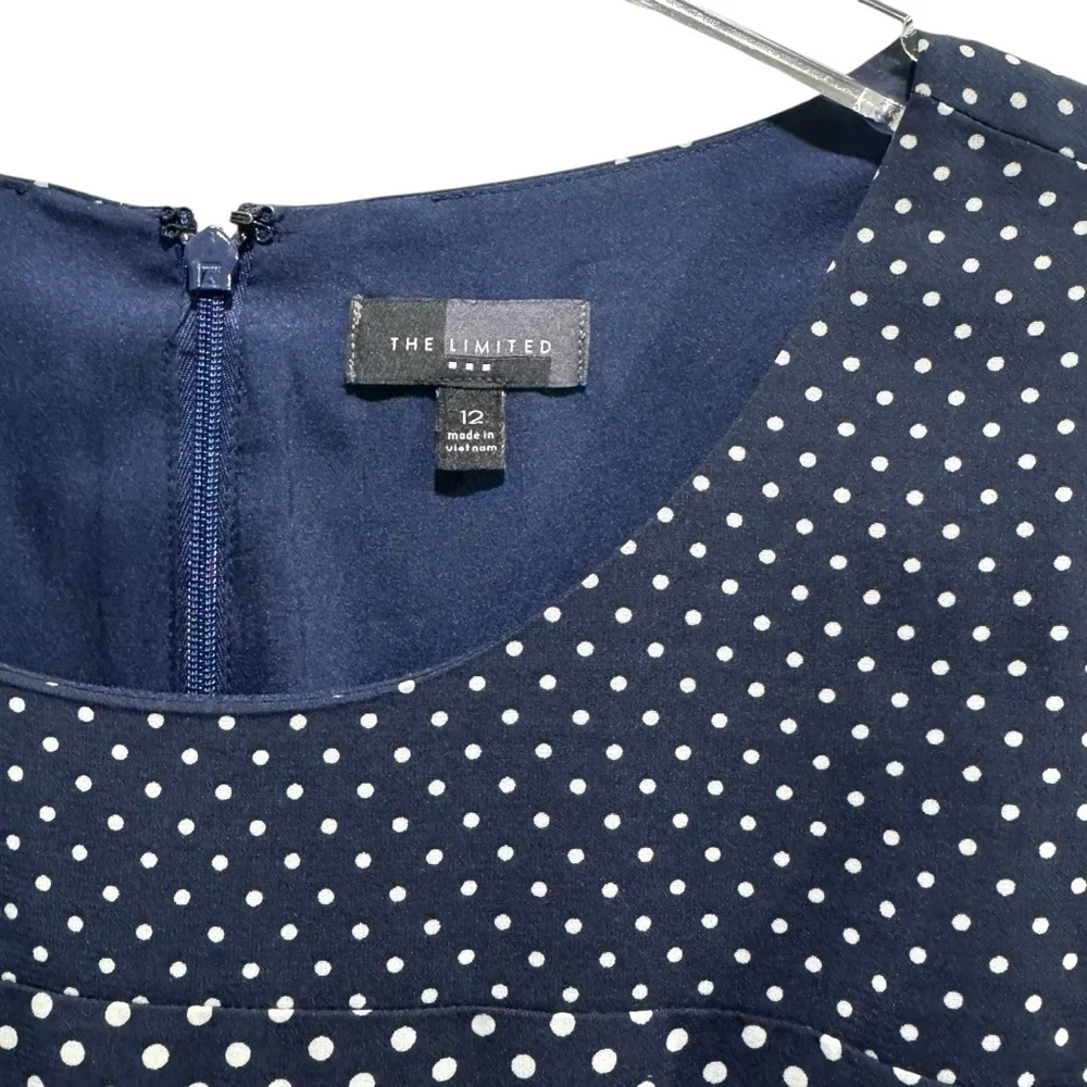 The Limited Blue Polka Dot A-Line Dress Sleeveless Crew Neck Size 12 - Picture 3 of 7
